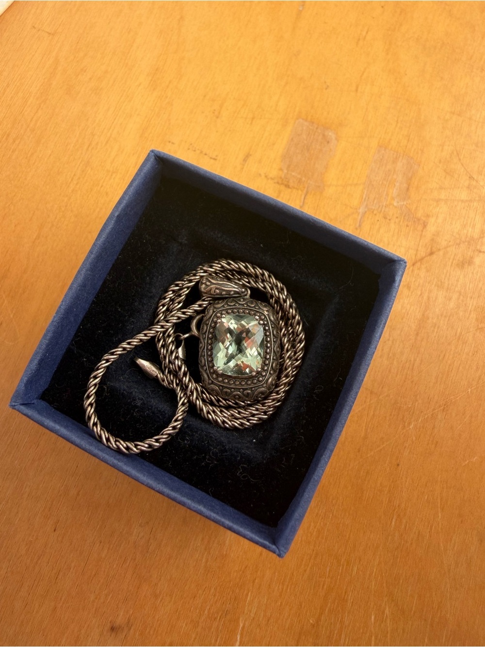 Effy Silver-Tone Necklace with Light Green Cushion-Cut Stone